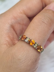 天然黃色藍寶石配白色鋯石純銀鍍鉑金戒指