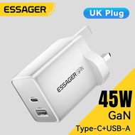 Essager 45WA ชาร์จเร็ว PD 45W GaN USBA Type C 3.0ชาร์จเร็ว + C สำหรับ IPhone15 14 13 Pro Samsung Xia
