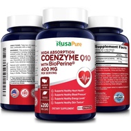 NusaPure CoQ10 400 mg 200 Veggie Caps (Non-GMO &amp; Gluten-Free) Coenzyme Q10, Antioxidant COQ-10 Enzyme