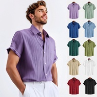 10 Colors!! Men's Special Stripes Short Sleeve Collar Shirt Casual Loose Office Work Shirt Plus Size