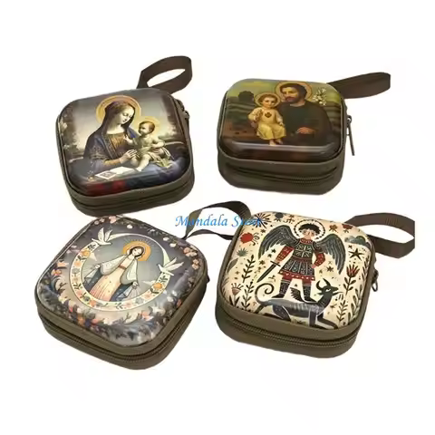 U2JC Catholic Rosary Religious Jewelry Storage Box Rosary Prayer Bag with Zippers Closures Coin Purs
