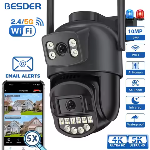 BESDER 5K 10MP Wifi Camera PTZ Outdoor AI Human Detection Dual Screen 4K 8MP CCTV Security IP Camera