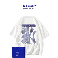 Ny เสื้อยืดคอกลม แขนสั้น ผ้าฝ้ายแท้ ทรงหลวม สําหรับผู้ชาย และผู้หญิง