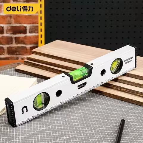 Deli 300/400/500mm Magnetic Spirit Level with 3 Vials Aluminum Shockproof Bubble Level High Visibili