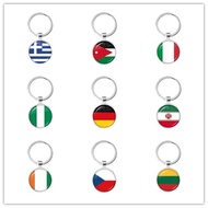 National Flag Glass Cabochon Keychain Greece,Jordan,Italy,Nigeria,Germany,Iran,Czech Republic,Lithua
