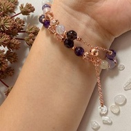 紫雨薔薇手鍊 紫水晶 白水晶 紅瑪瑙花雕珠 粉紫切割珠 雙圈設計