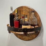 Bar Rack Decoration Wooden Wall Mounted Vintage Bourbon Whiskey Barrel Shelf Liquor Bottle Display Wine Bottle Holder Wine Rack