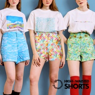 High-waisted shorts กางเกงขาสั้น เอวสูง พิมพ์ลายดอกไม้ ท้องฟ้า give.me.museums