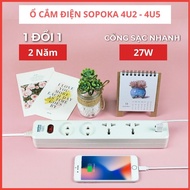Ổ Cắm Điện Đa Năng Tích Hợp Cổng Sạc Nhanh 27W - Ổ Cắm Thông Minh Sopoka Model 4U2 - Công Suất 2200W