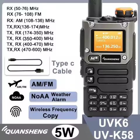 Quansheng UV-K6/UV-K5(8) Walkie Talkie 5W Air Band Radio UHF VHF DTMF FM Scrambler NOAA Wireless Fre