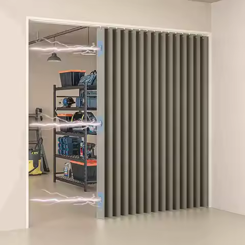 Pleated Folding Door Curtains Natural Blackout Room Valance Curtains with Hooks for Door Way, Accord