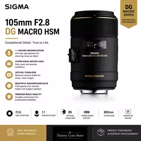 105mm Sigma f/2.8 EX DG OS HSM Macro Lens for Nikon F or Canon Mount Camera