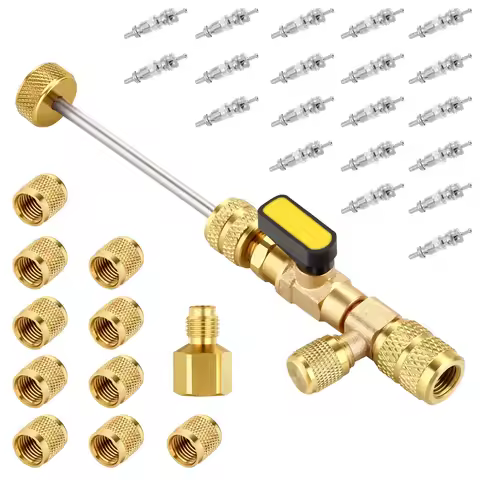 HVAC Valve Core Remover Installer Tool Kit with Dual Size 1/4 & 5/16 Port for with R22 R12 R407 R410