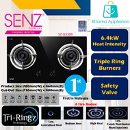 Senz Tri-Ringz 2 Burner Safety Valve Built-In Gas Stove Tempered Glass (6.4kW) SZ-GS388 Dapur Gas Kaca