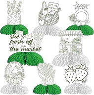 8pcs Green Hand-Painted Fresh Off The Market Honeycomb Decorations, Rustic Farmers Market Bridal Sho