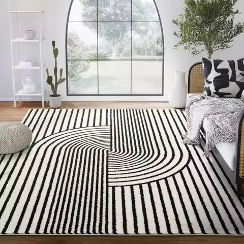 Abani Nuevo Collection Area Rug - Mid-Century Black and White Arch Knot Design - 6' x 9' - for Livin