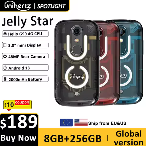 Unihertz Jelly Star Mini Smartphone Android 13 8GB 256GB Led Light Unlocked Transparent Backshell Ce