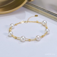 Gypsophila Pearl Double Layer Bracelet Natural Color Gold Freshwater Chopin Pearl 18K Gold Bracelet 