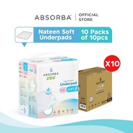 [Bundle of 10] ABSORBA Nateen Soft Adult Underpads (75x75 cm) 5ply - absorb fast better dryness, pro
