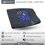 Cooling pad / kipas laptop usb wired QUINTON samoon led blue 1 big fan untuk laptop 12 - 14 inch