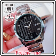 [In stock] Original Seiko 5 21 Jewels Automatic Watch for Men Luminous waterproof Black Dial Calendar Silver Stainless steel strap