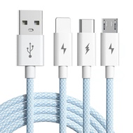 6A 66W three-in-one nylon braided charging cable 1.2m Micro USB/Lightning/Type C fast charging compatible data cable