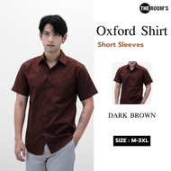 THE ROOMS - เดอะรูม เสื้อเชิ้ต คอปก สีน้ำตาล Oxford แขนสั้น รีดง่าย ใส่สบาย