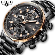 LIGE ผู้ชาย Original 2021แฟชั่นกันน้ำ Chronograph ปฏิทินส่องสว่างสแตนเลสนาฬิกาข้อมือโลหะสำหรับชาย