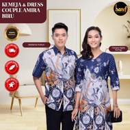 Pakaian Batik Amira Biru Kemeja Pria Dan Dress Wanita Baju Pesta