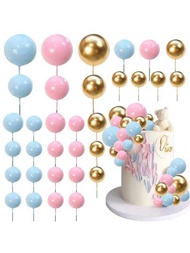 32入組球形蛋糕插銷, 珍珠彩色球狀杯子蛋糕插銷, 熊主題生日派對禮品婚禮裝飾用品（金色粉色藍色）