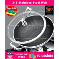 316 Stainless Steel Non-Stick Nano Honeycomb Wok 34cm Non Picky Pan 34cm