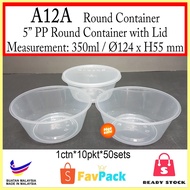 A12A (ABBAware) 12oz PP Round Container with Lid / 5" PP Round Food Container (50sets)
