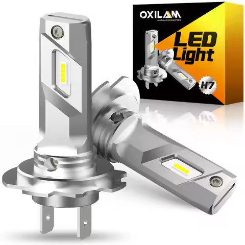 OXILAM 2Pcs 60W Mini LED H7 Headlight Bulb 6500K White Wireless H7 LED Headlamp for Fiat 500 Honda C