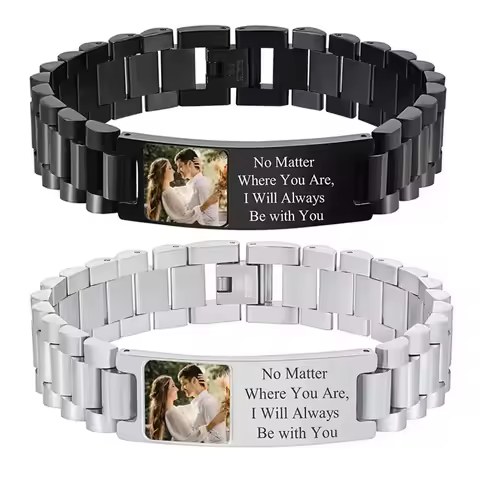 Personalized Picture Bracelet for Men Custom Engraved Text Name Bracelet Customized Photo Bracelets 