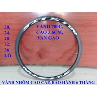 Misite premium 700c bicycle rim, 2-layer aluminum rim, 3,6,9cm high - 20, 24, 28, 32, 36 holes