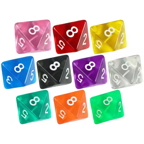 10pcs D8 Dice Set Transparent Color Polyhedral 8 Sided Dice for Role Playing Table Game DND