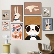 Boho Cartoon Rabbit Mouse Nursery Wall Art Canvas Painting Nordic Retro Animal Poster Print Wall Picture Baby Kids Room Decor