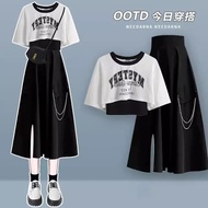 Street Cool Cargo Skirt+Fake Two-Piece T-Shirt Two-Piece Suit
