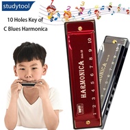 STUDYTOOL 10 Holes Harmonica C Key Blues Metal Harmonica Musical Instrument Educational Toy with Cas