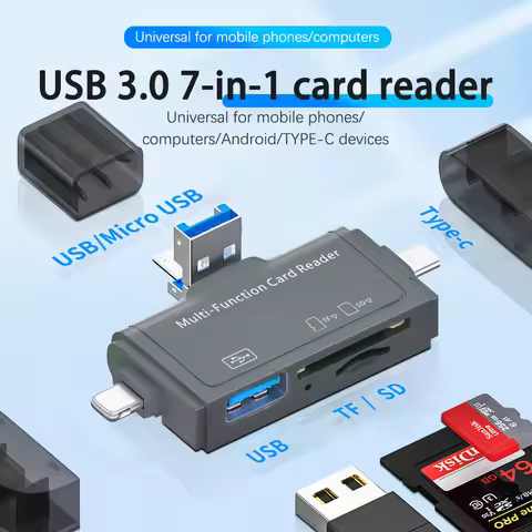 UTHAI TF16 7-in-1 Card Reader Suitable for Type-C Android Phones and Computers OTG3.0 Multifunctiona
