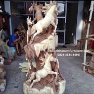 Patung kuda susun / patung relief kuda / seni ukir / patung kuda kayu