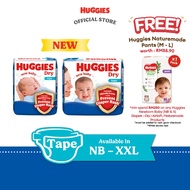 Huggies Dry Tape Diapers - Size NB (80's)/S (80's)/M (60's)/L (54's)/XL (42's)/XXL (38's x 1 Pack)