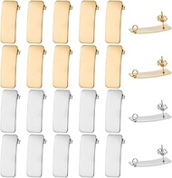 Beebeecraft 1 Box 28Pcs Curved Rectangle Stud Earring Stainless Steel Elongated Trapezoid Long Bar Earring with Loop Hole and Ear Nuts for Women Earring Making Supplies