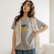 OB Strictly Selected Three-Dimensional Buckle Decoration Western Pear Print Short-Sleeved Top < AB21