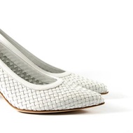 義大利真皮純色編織尖頭跟鞋