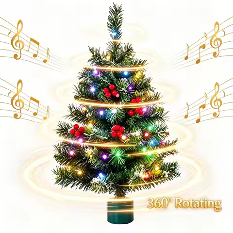Bhony 360° Rotating Musical Christmas Tree With 35 Colorful LED Lights - 2FT Desktop Christmas Tree,