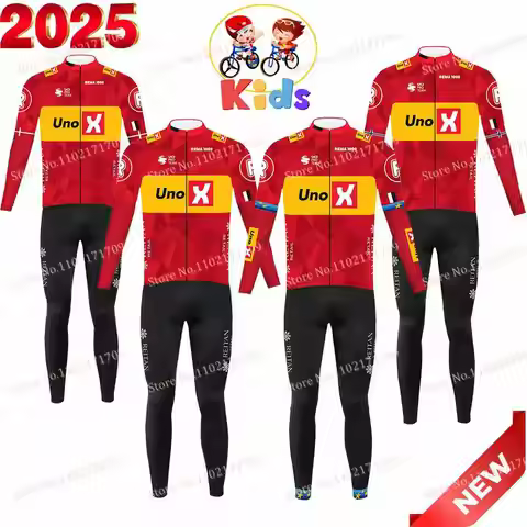 Kids 2025 Uno-X Team Cycling Jersey Set Long Sleeve France Tour Denmark Norway Cycling Clothing Euro