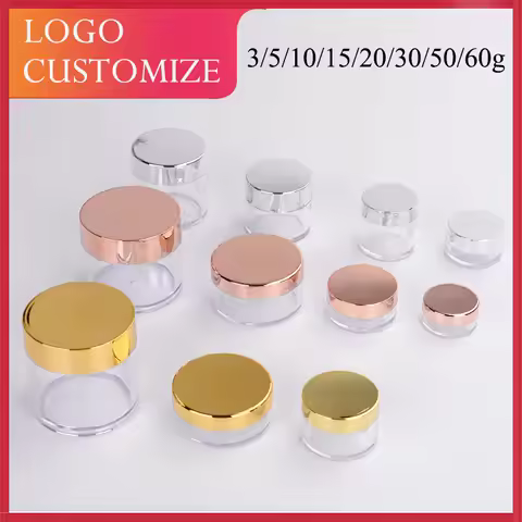 100pcs 3/5/10g Clear Jar 15g Golden Lid Cream Pot Empty PS Plastic Eye Serum Case Cosmetic Package 5