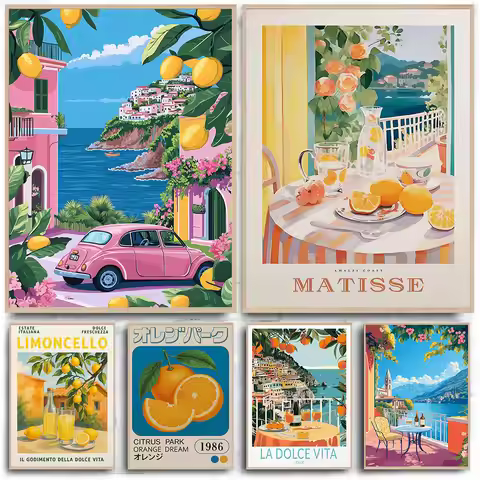 Capri Lemons Wall Art La Dolce Vita Poster Canvas Print Painting Bedroom Study Studio Living Room Ho
