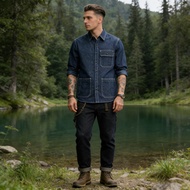 OKONKWO WESTERN SHIRTS Ami Kaji Vertical Striped Workwear Shirt Multi-pocket Denim Shirt